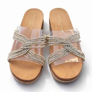 NWOT Adrienne Vittadini Beaded Rhinestone Platform Slide Sandals Size 7.5